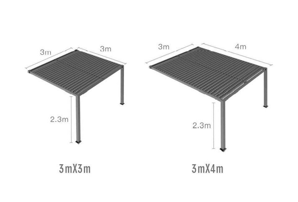 Aluminium pergola met kantelbare lamellen – 2 poten | Muurpergola voor terrasoverkapping